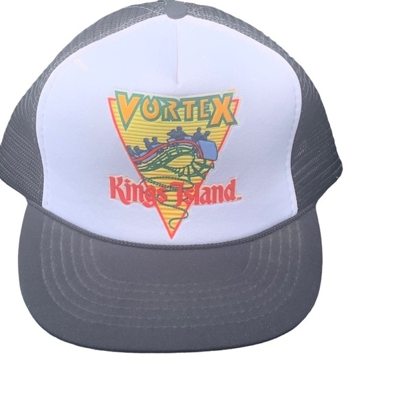 Vintage Kings Island Vortex Roller Coaster Hat Mesh Trucker SnapBack Amusement